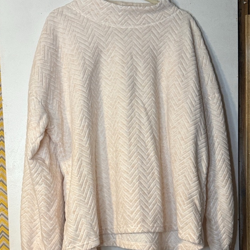 Maurices Cream Chevron Crewneck Sweater with Soft Pink Trim